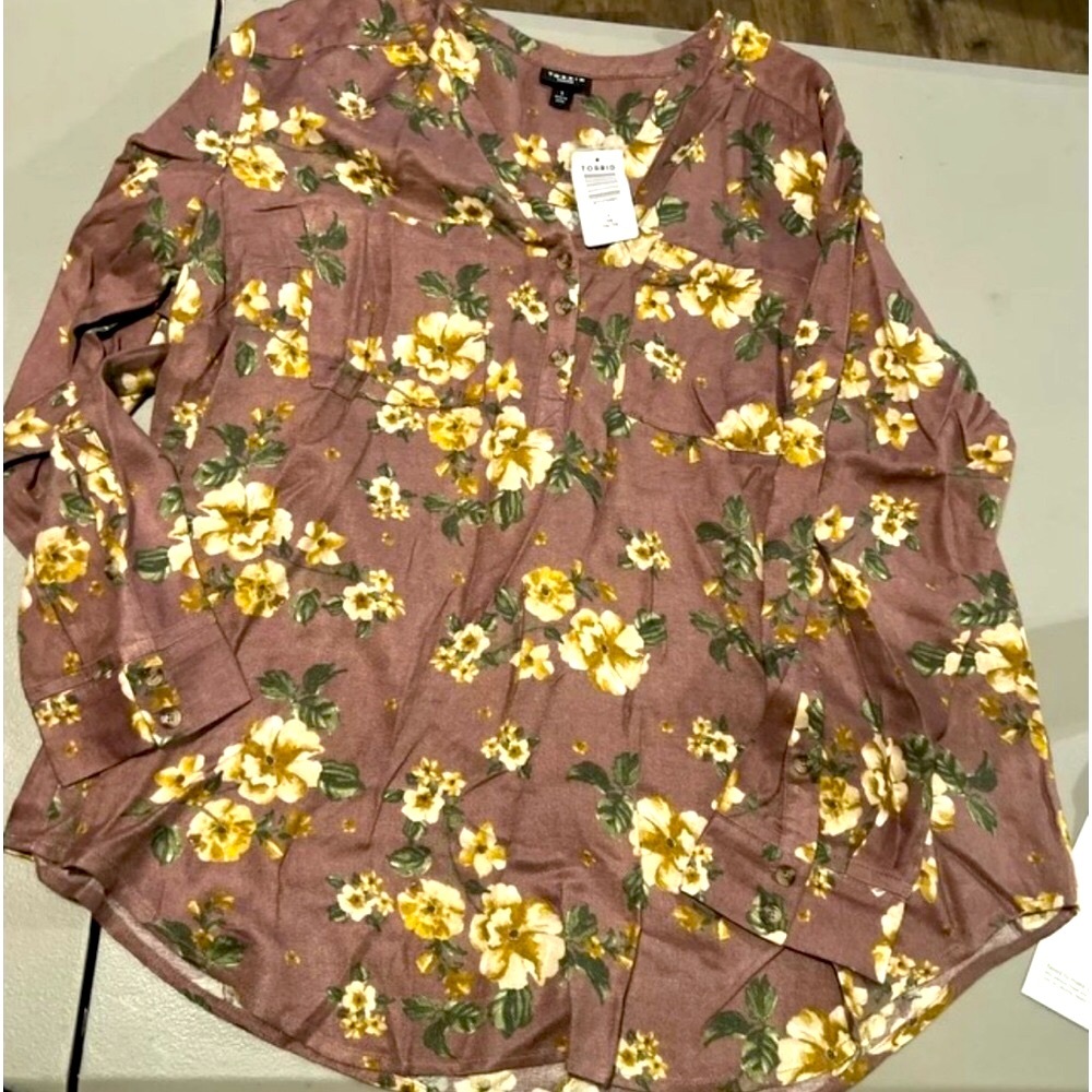 Torrid Harper Style Long Sleeve Tunic Floral Blouse Size 1X